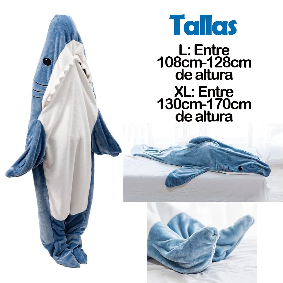 Pijama De Tiburón Saco de Dormir Infantil Adulto Capucha Manta PITN1