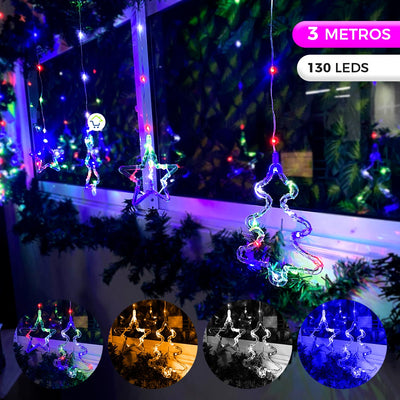 Cortina Intercalada de Arboles y Estrellas 3 M 130 LEDS Decoración Navidad 173