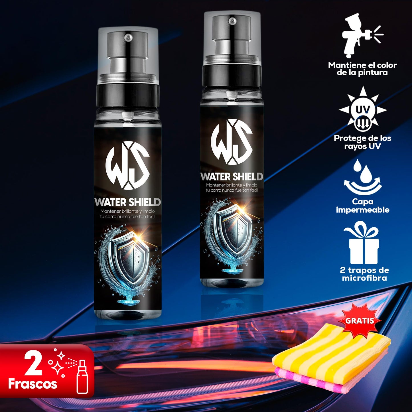 Protector de pintura y Brillo 2 Frascos Water Shield Para Vehículos Nano protección Impermeable AQ01
