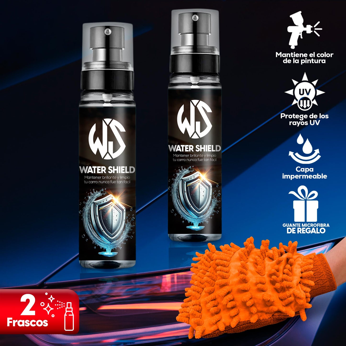 Protector de pintura y Brillo 2 Frascos Water Shield Para Vehículos Nano protección Impermeable AQ01