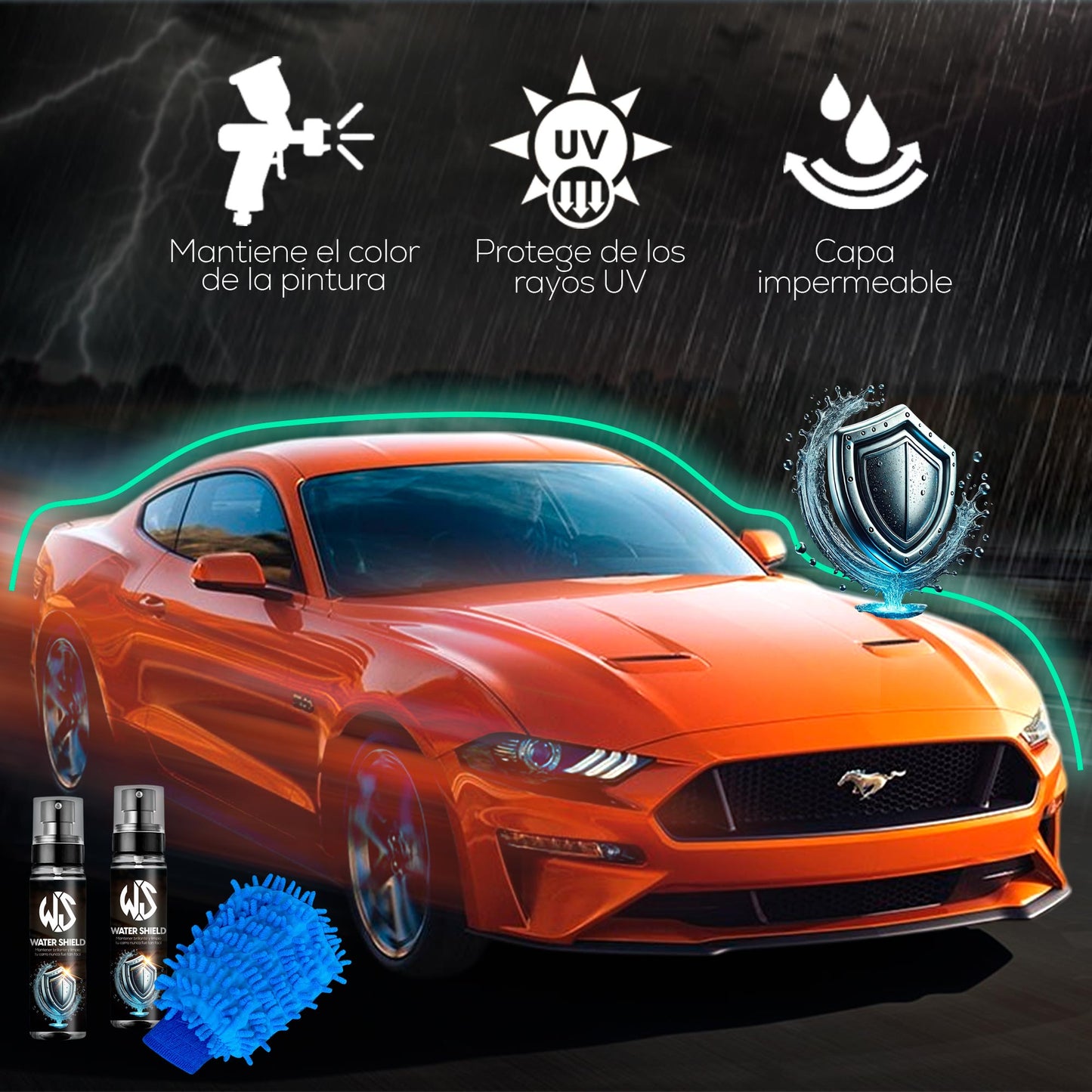 Protector de pintura y Brillo 2 Frascos Water Shield Para Vehículos Nano protección Impermeable AQ01