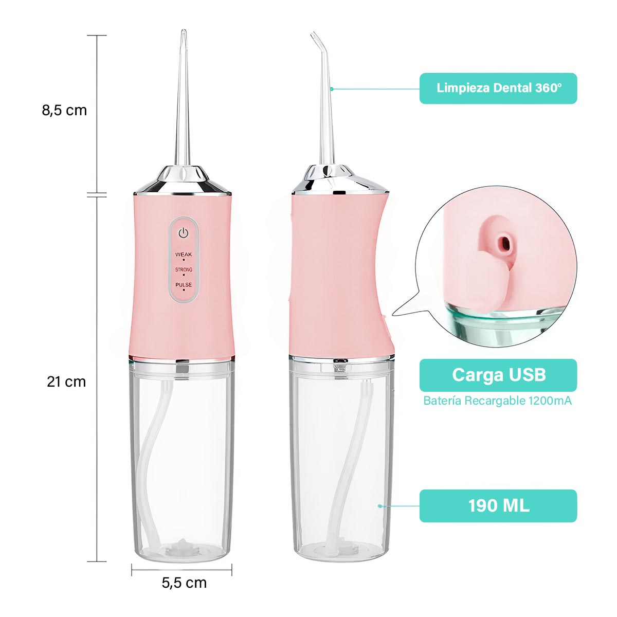 Irrigador Bucal Oral + 4 Boquillas Limpieza Dental Recargable USB KRD-1948