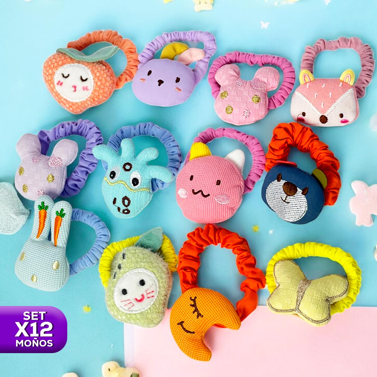 Set x12 Moños Infantiles con Animales Tiernos para Niñas – Accesorios de Pelo Divertidos MOx12