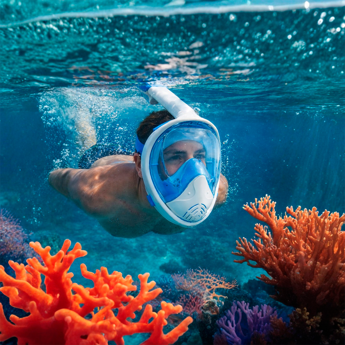 Máscara Snorkel Facial Completa 180° Soporte para Cámara Piscina Playa F-200