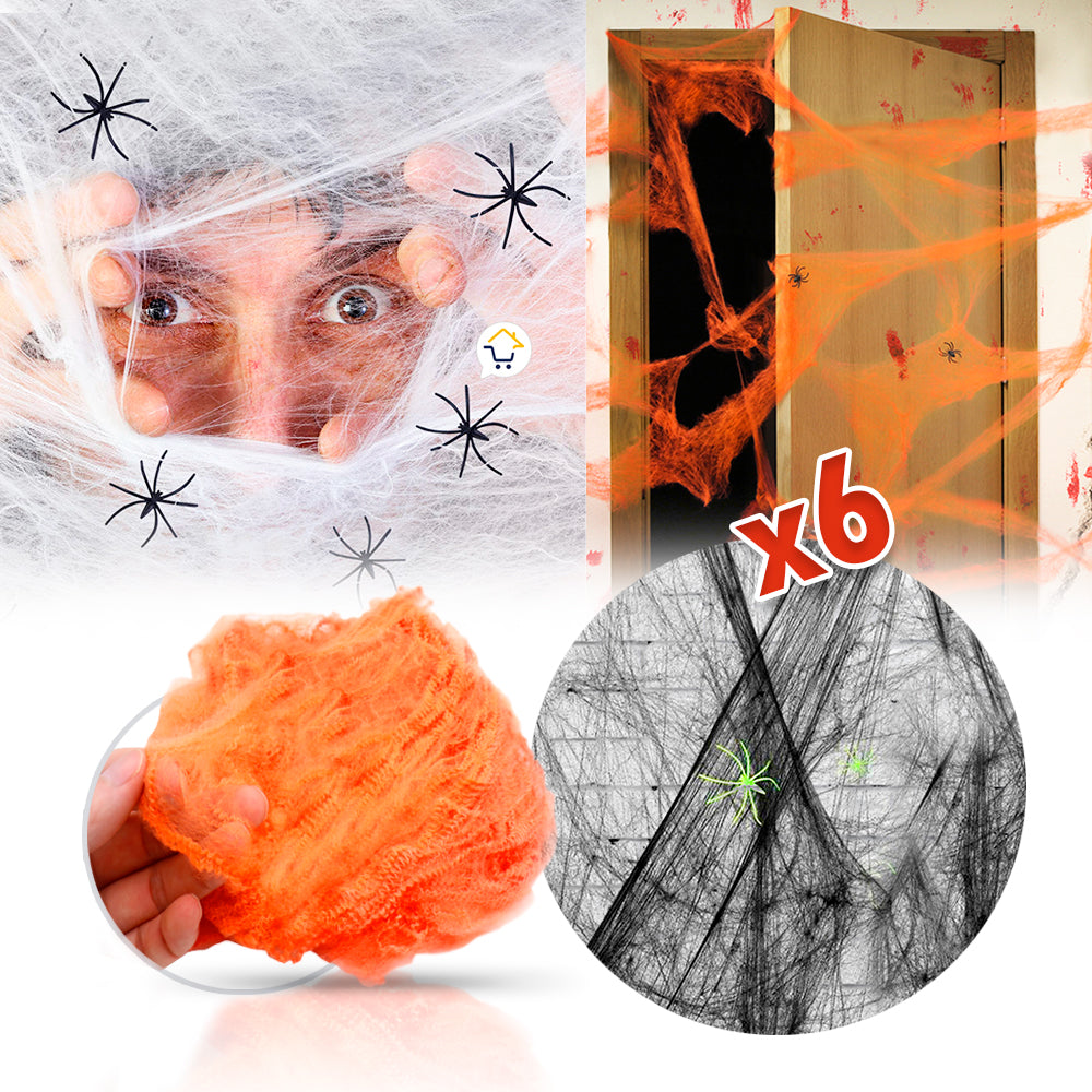 Telaraña Decorativa x6 Arañas Fiesta Disfraces Halloween 4016