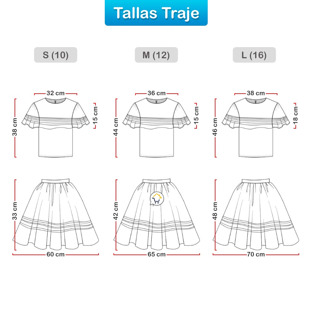 Traje Típico Niña Disfraz Feria Flores x5 Piezas ET00008