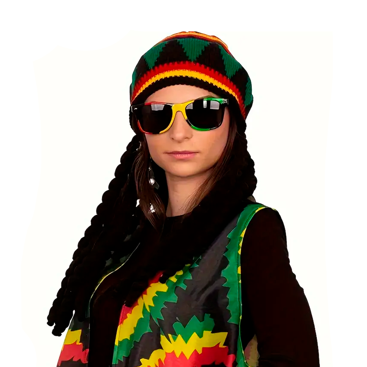 Sombrero Reggae con Rastas Negras Gorro Tejido Unisex Carnaval Halloween MA-110