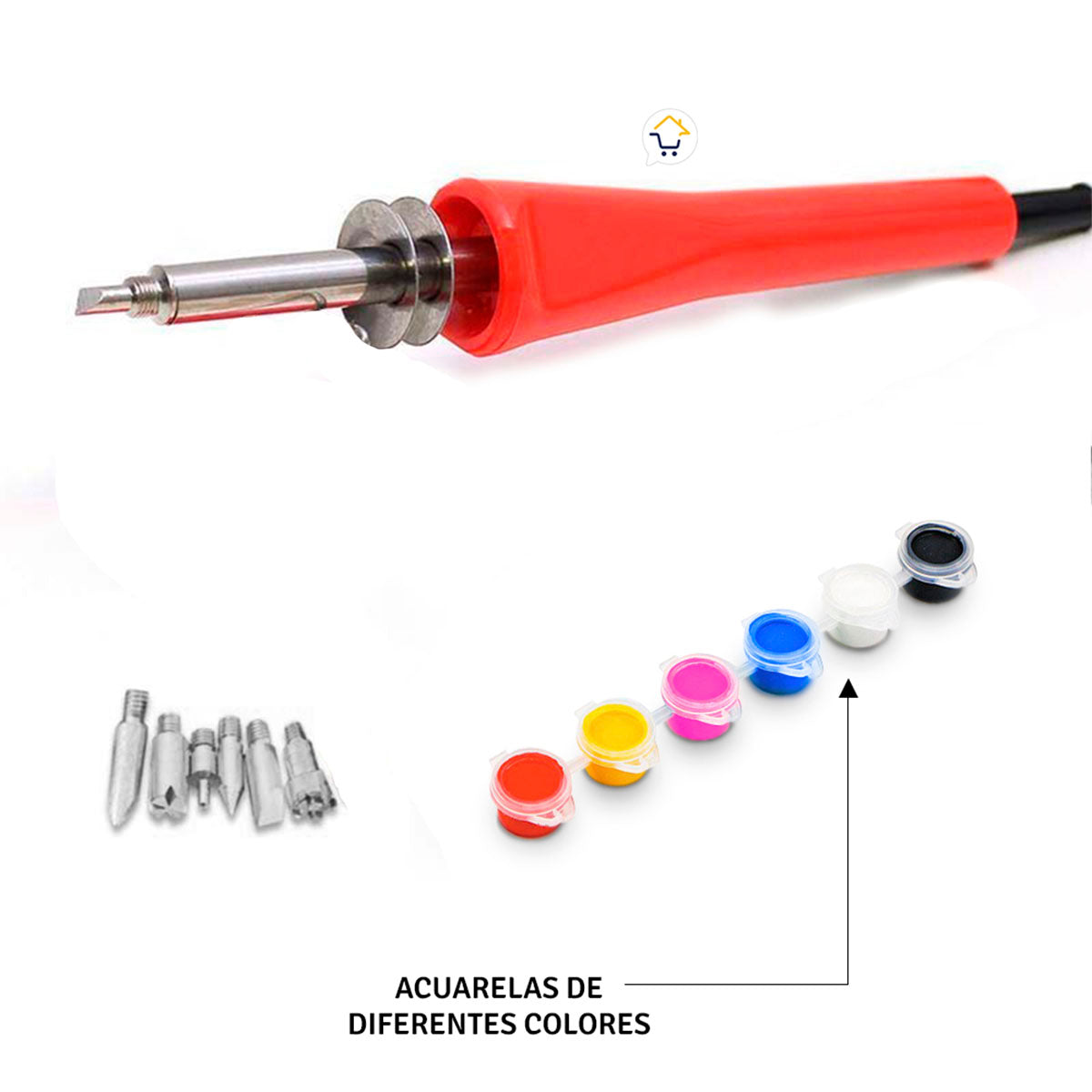 Cautín Pirograbador Decoración Madera Cuero Corcho 120V + Acuarelas y Pincel