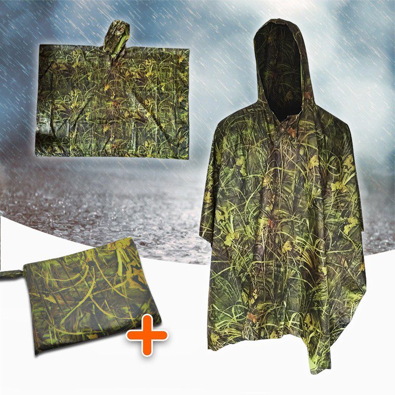Impermeable Capucha Capa Poncho Camuflado Adultos Protección Lluvia