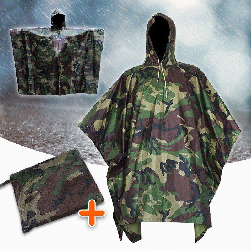 Impermeable Capucha Capa Poncho Camuflado Adultos Protección Lluvia