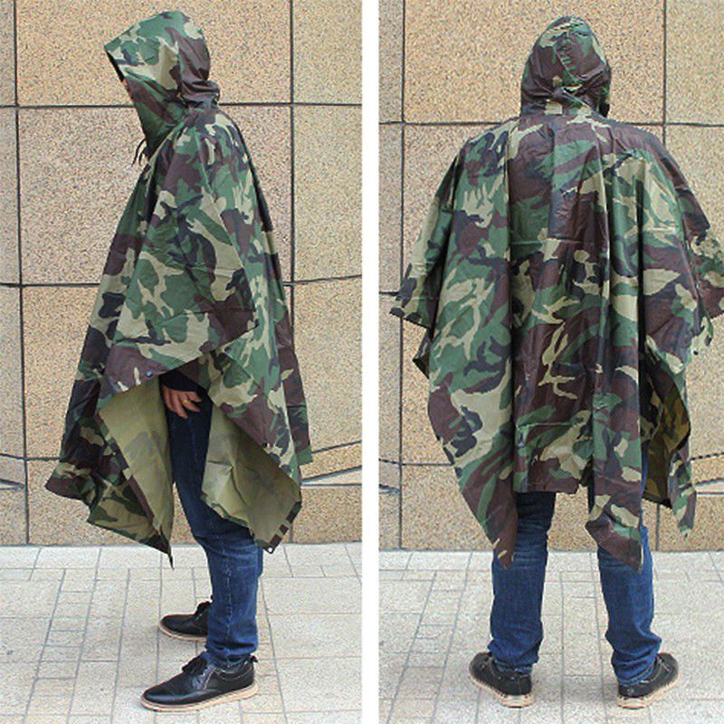 Impermeable Capucha Capa Poncho Camuflado Adultos Protección Lluvia