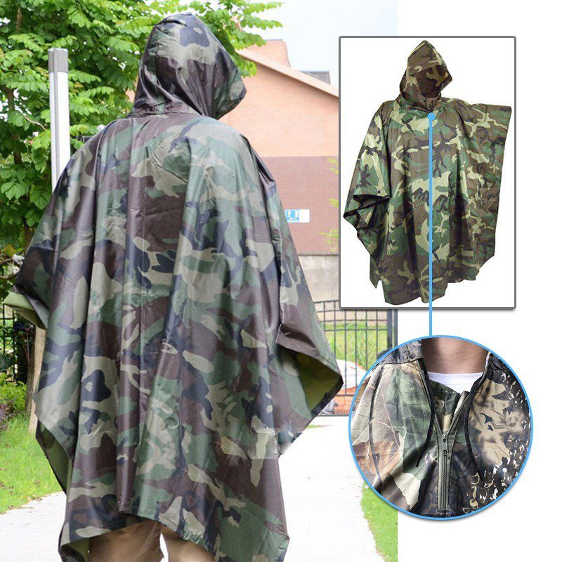 Impermeable Capucha Capa Poncho Camuflado Adultos Protección Lluvia