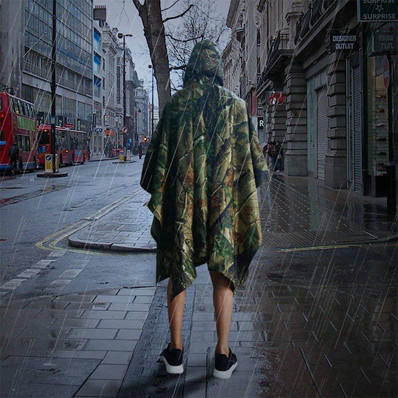 Impermeable Capucha Capa Poncho Camuflado Adultos Protección Lluvia