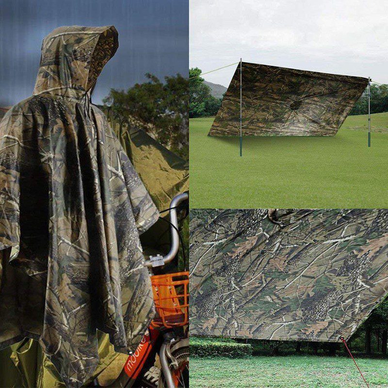 Impermeable Capucha Capa Poncho Camuflado Adultos Protección Lluvia