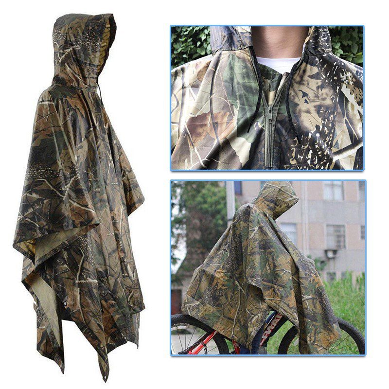 Impermeable Capucha Capa Poncho Camuflado Adultos Protección Lluvia