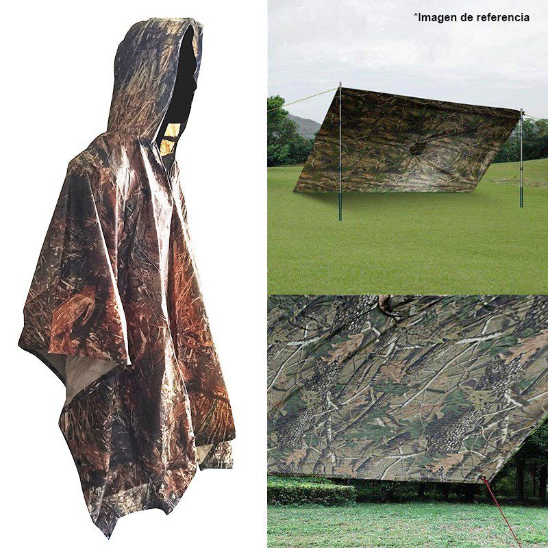 Impermeable Capucha Capa Poncho Camuflado Adultos Protección Lluvia