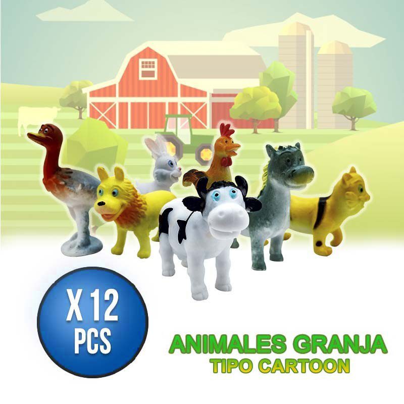 Animales Granja Estilo Cartoon X12 Figuras Decorativas Plástico RF 009