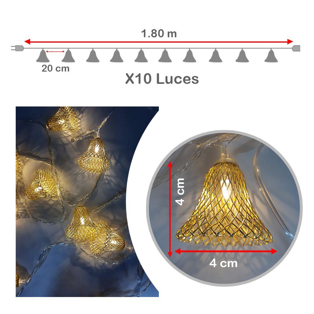 Extensión Luces Campana Metal 180cm Led X10 ZE041