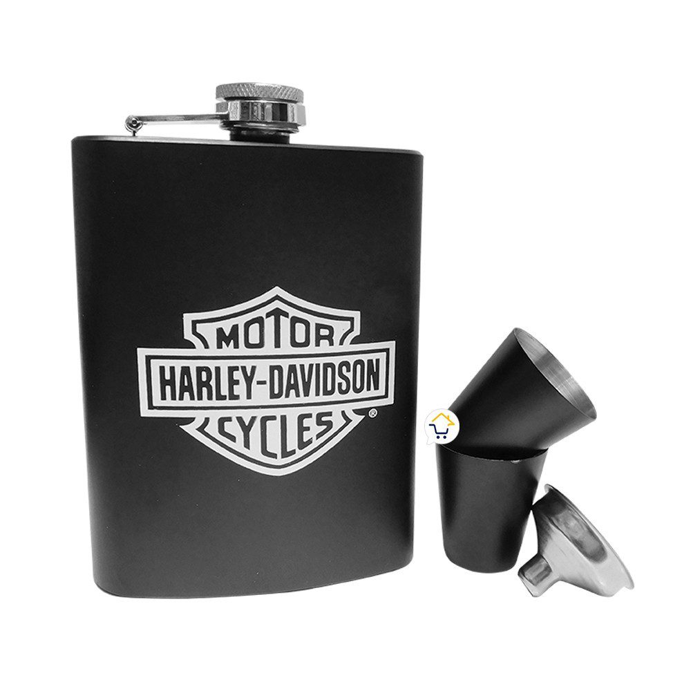 Licorera Whiskera Harley Davidson 8 Oz Acero Inoxidable 2 Copas MJ-088
