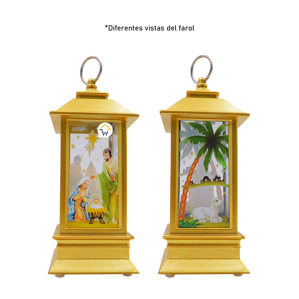 Pesebre Farol Vela Navideño Dorado Luz LED Navidad 0462VLD