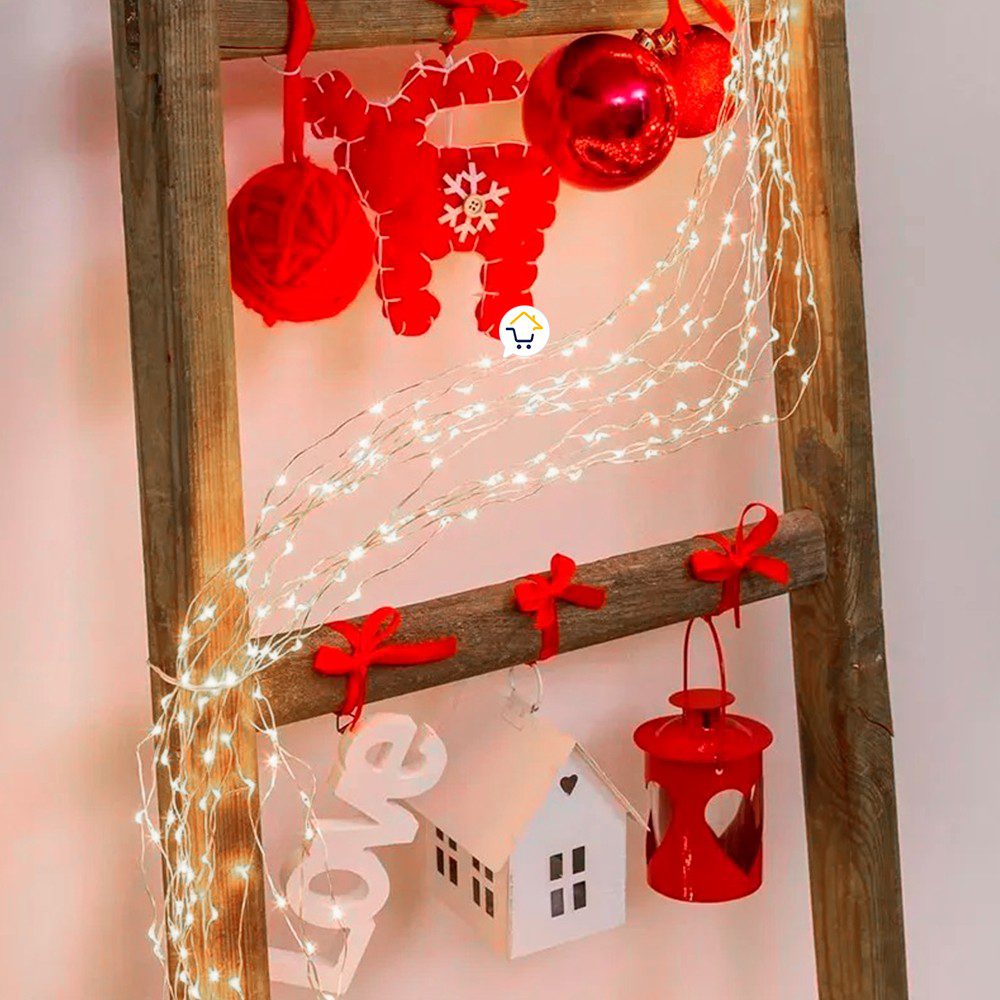 Luz Línea Cascada Micro LED Para Árbol 400 Luces 200 cm Blanca Navidad 1581V
