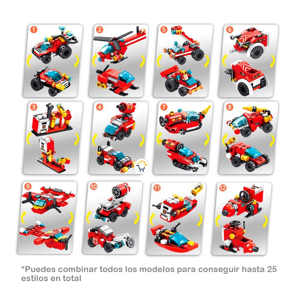 Carro Bomberos 12 Vehículos en 1 Armable 557 Piezas 633009