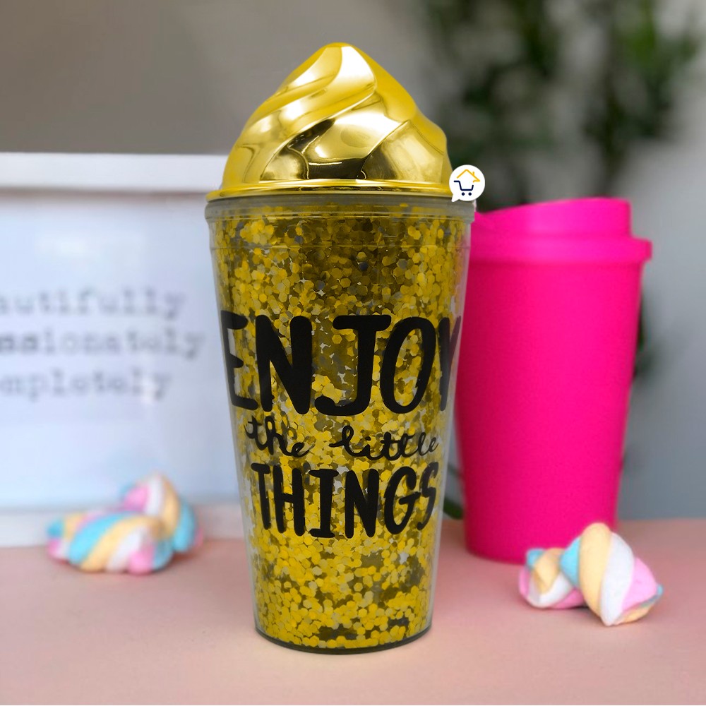 Vaso Glitter Helado Termo Metálico Mujer OE075