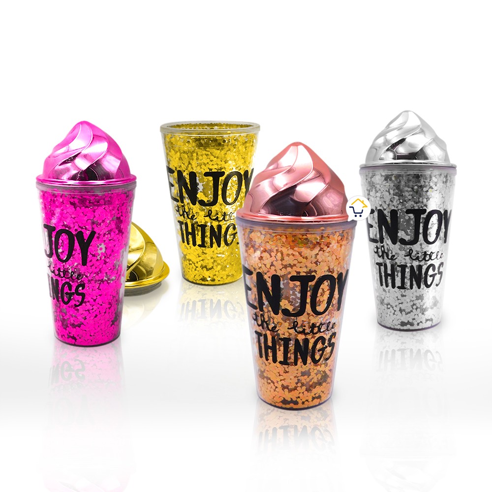 Vaso Glitter Helado Termo Metálico Mujer OE075