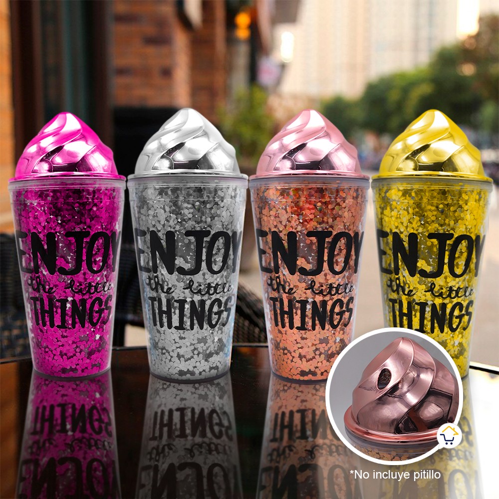 Vaso Glitter Helado Termo Metálico Mujer OE075
