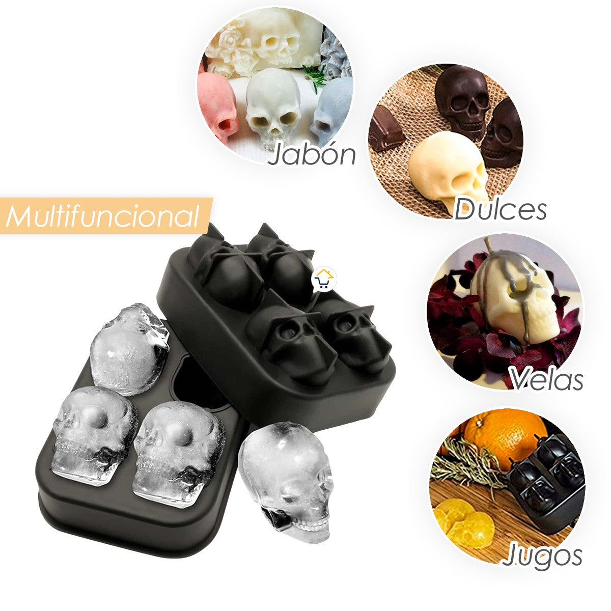 Molde Silicona Hielo Calavera 3D Multifuncional Hielera SIL02