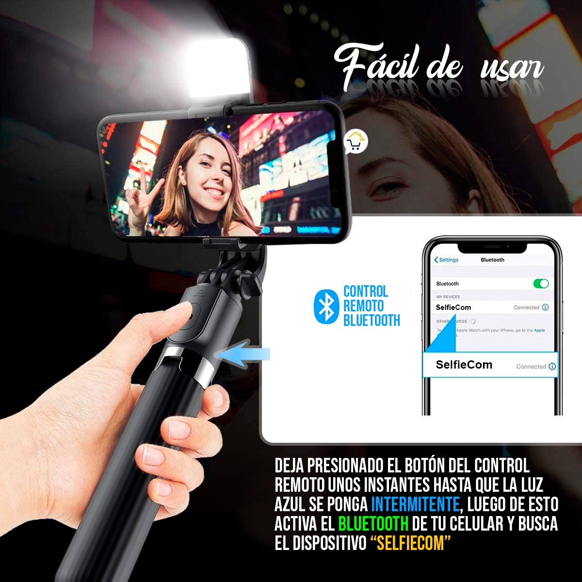 Selfie Stick Trípode Celular Luz LED Control Remoto Monopod S03S