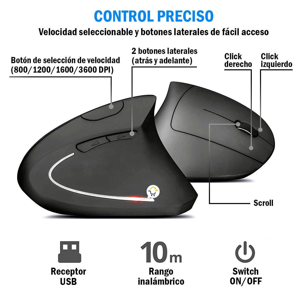 Mouse Vertical Ergonómico Inalámbrico Recargable 6 botones D05