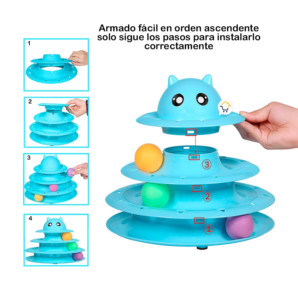 Juguete Interactivo Torre Para Gatos 3 niveles 3 Bolas 0180
