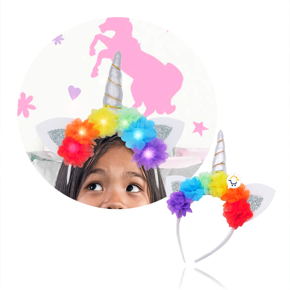 Diadema Tiara Unicornio Luz LED Floral Niñas OF364