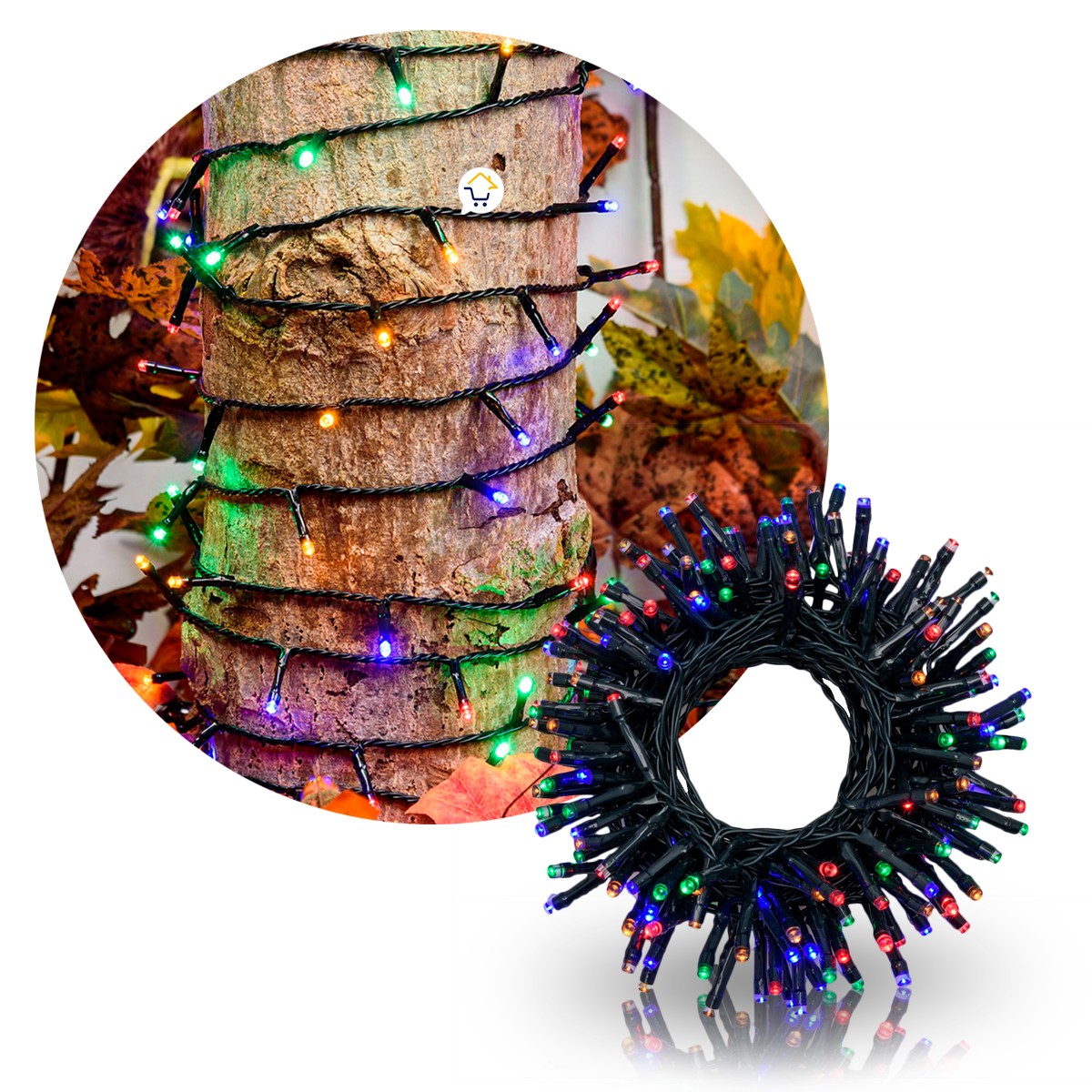 Extensión Luz LED Lineal 100 Luces 7.5m Cable Verde Multicolor 1433