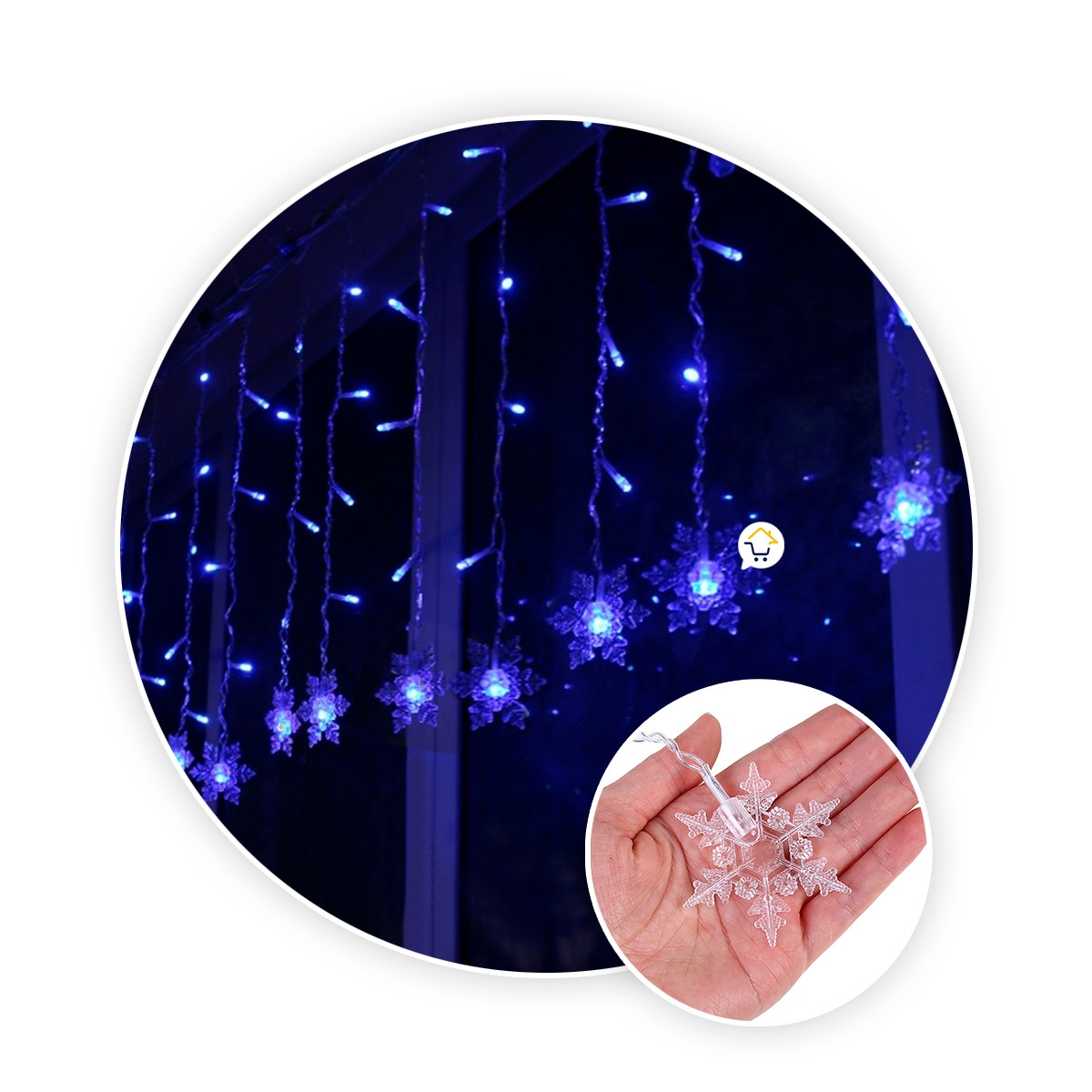 Luces Led Copos De Nieve 6 M Extensión Cortina Luz Navidad Azul 2086