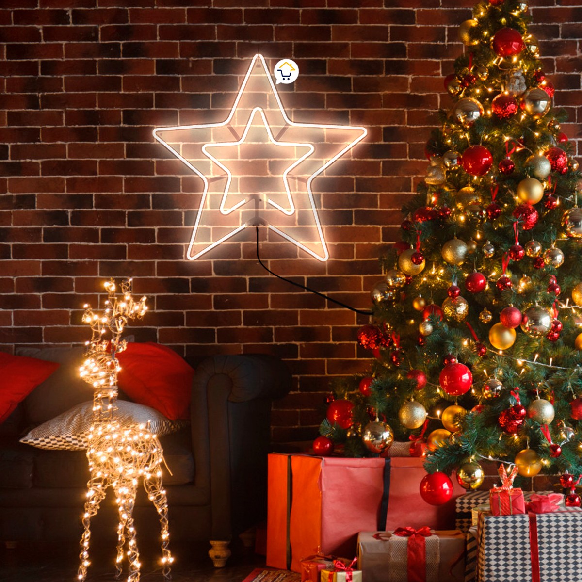 Estrella Luz Neón 5 Puntas Ventana Puerta Navidad Blanco 2202B
