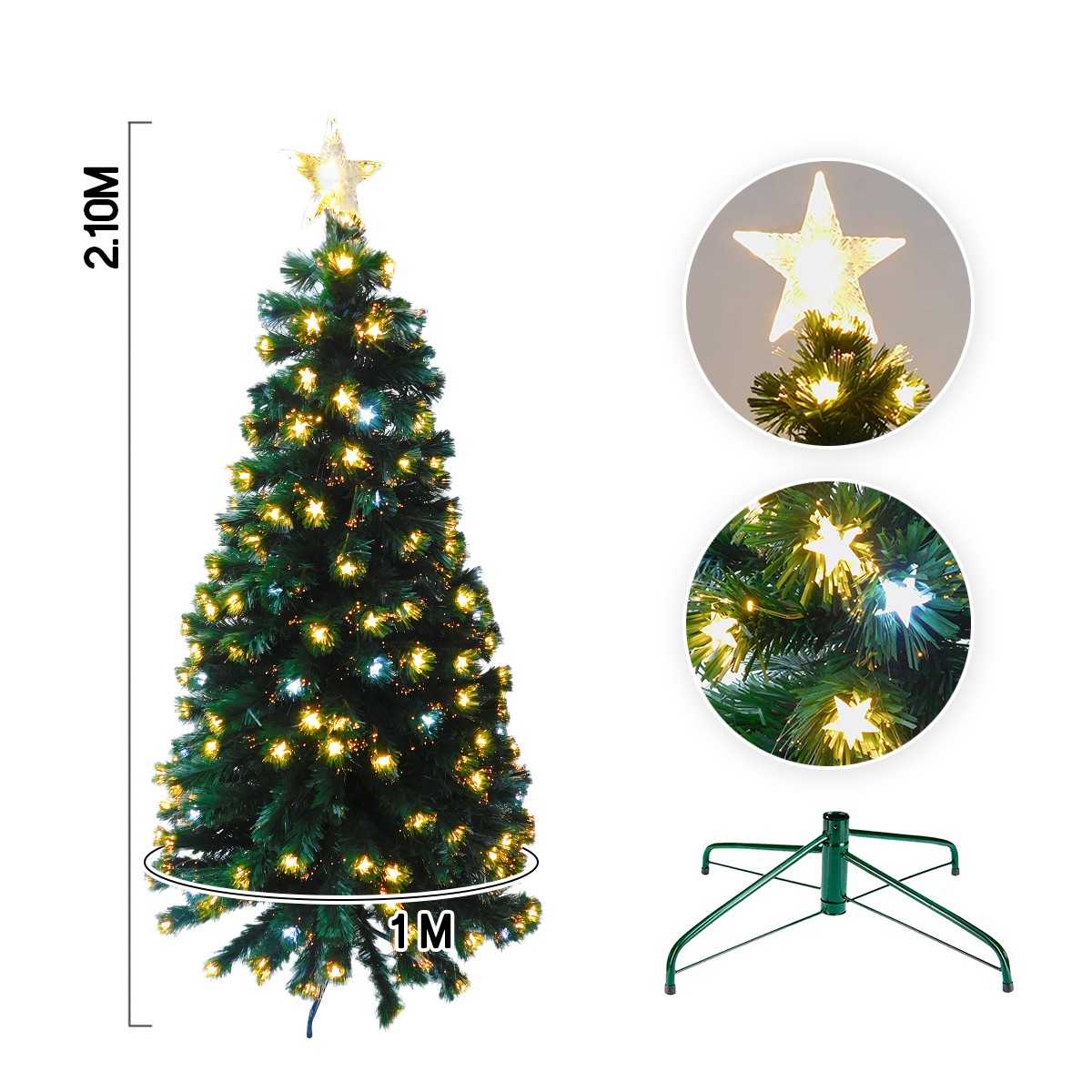 Árbol Navidad Fibra Óptica 2.10 m Estrellas Tupido 2038-210