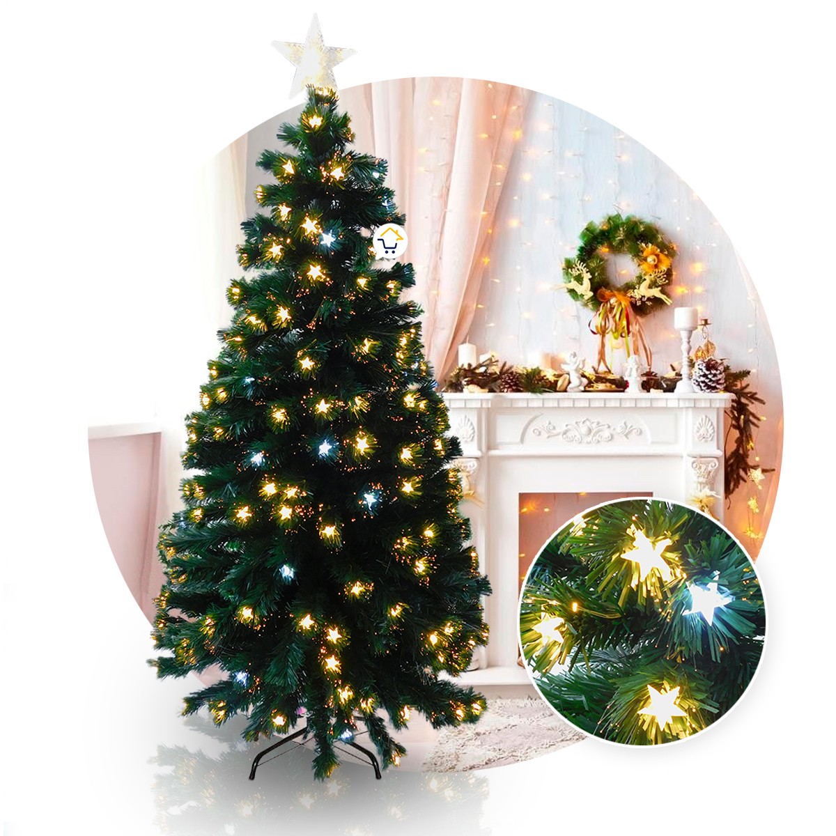 Árbol Navidad Fibra Óptica 2.10 m Estrellas Tupido 2038-210