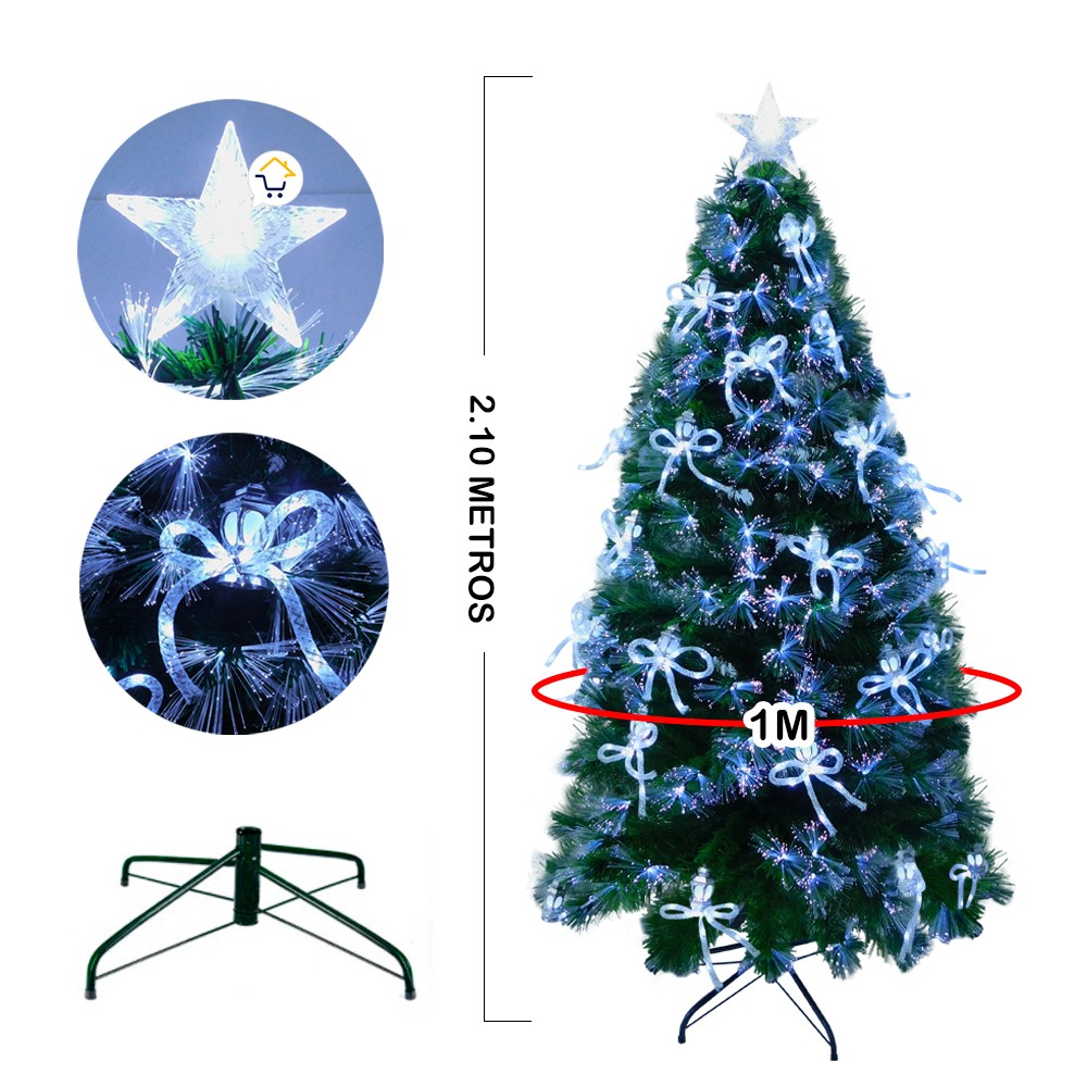 Árbol Navidad Fibra Óptica 2.10 M Moños Faroles Tupido 2090-210