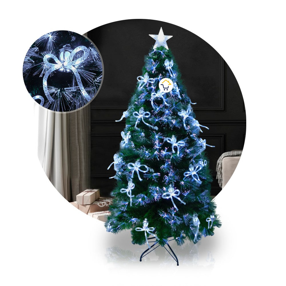 Árbol Navidad Fibra Óptica 2.10 M Moños Faroles Tupido 2090-210