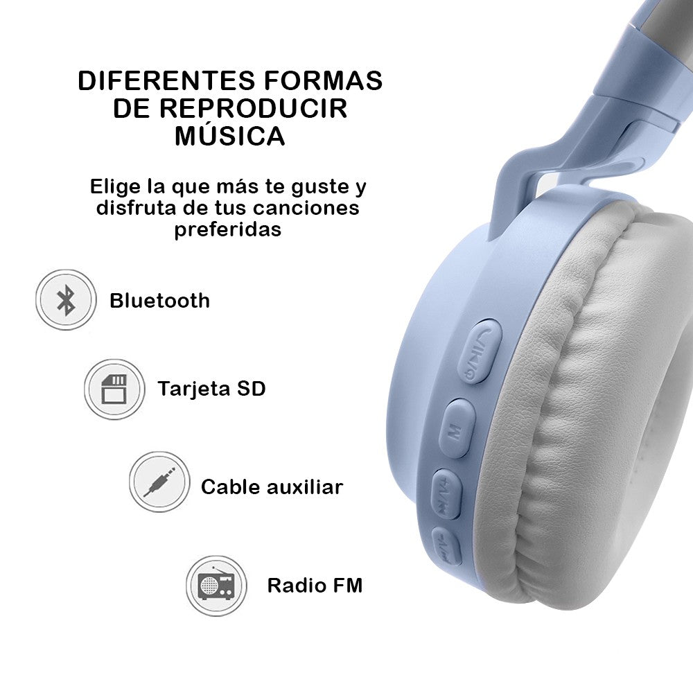 Audífonos Diadema Orejas Gato Bluetooth Luces Inalámbricos JR-028