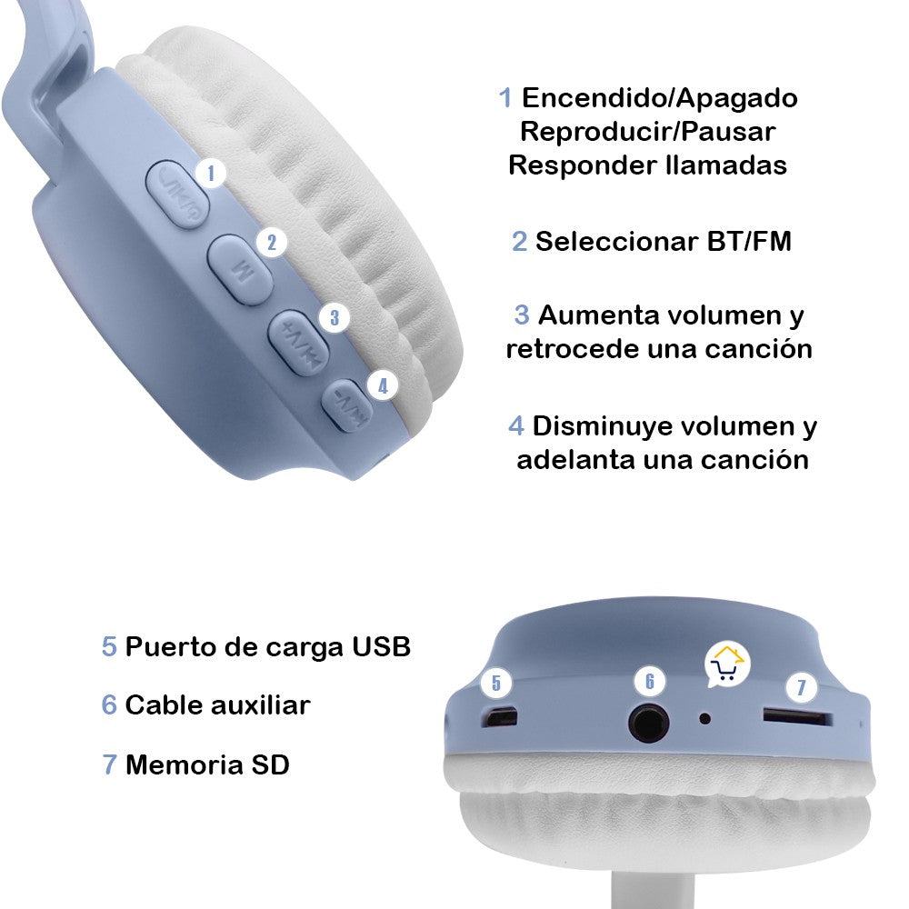 Audífonos Diadema Orejas Gato Bluetooth Luces Inalámbricos JR-028