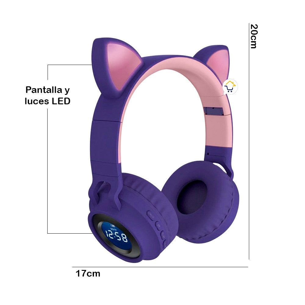 Audífonos Diadema Orejas Gato Bluetooth Luces Inalámbricos JR-028