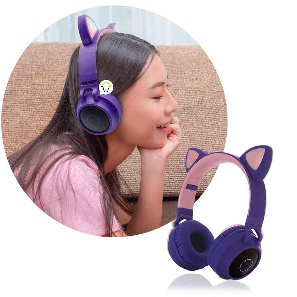 Audífonos Diadema Orejas Gato Bluetooth Luces Inalámbricos JR-028
