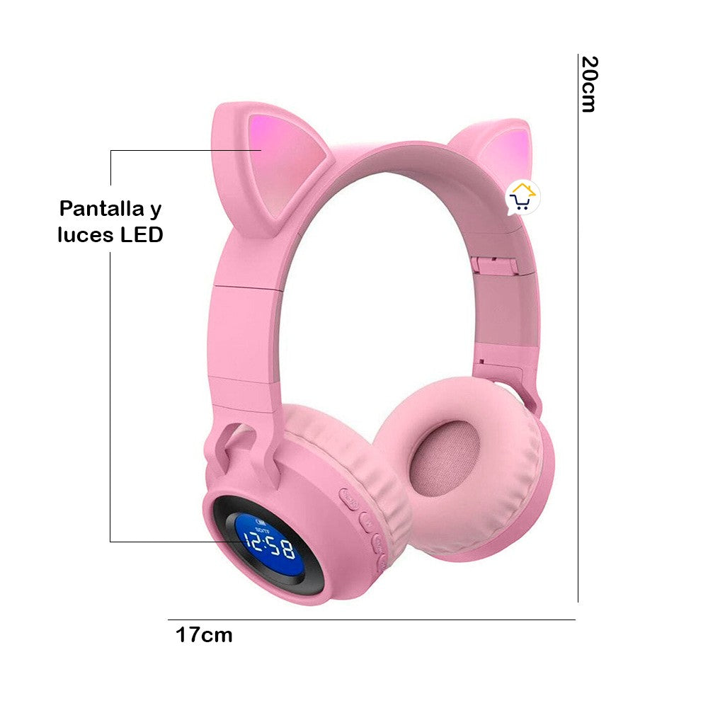 Audífonos Diadema Orejas Gato Bluetooth Luces Inalámbricos JR-028