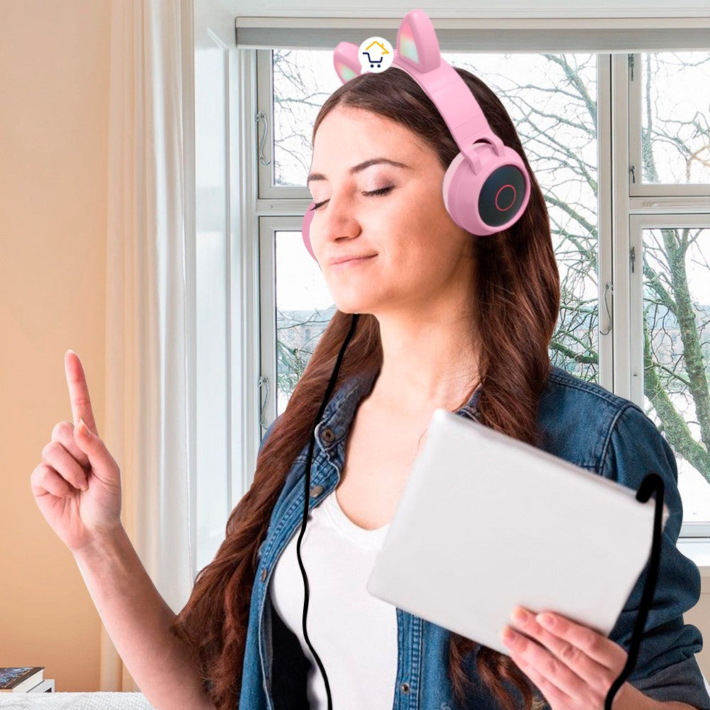 Audífonos Diadema Orejas Gato Bluetooth Luces Inalámbricos JR-028