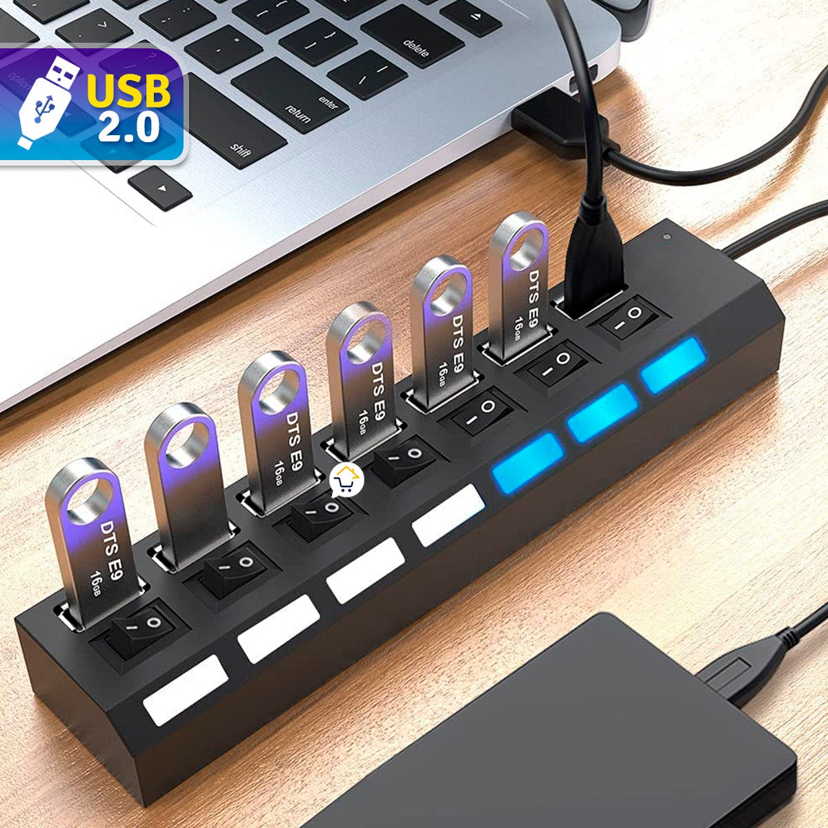 Multipuertos USB 2.0 Interruptor Individual LED 7 puertos HUB