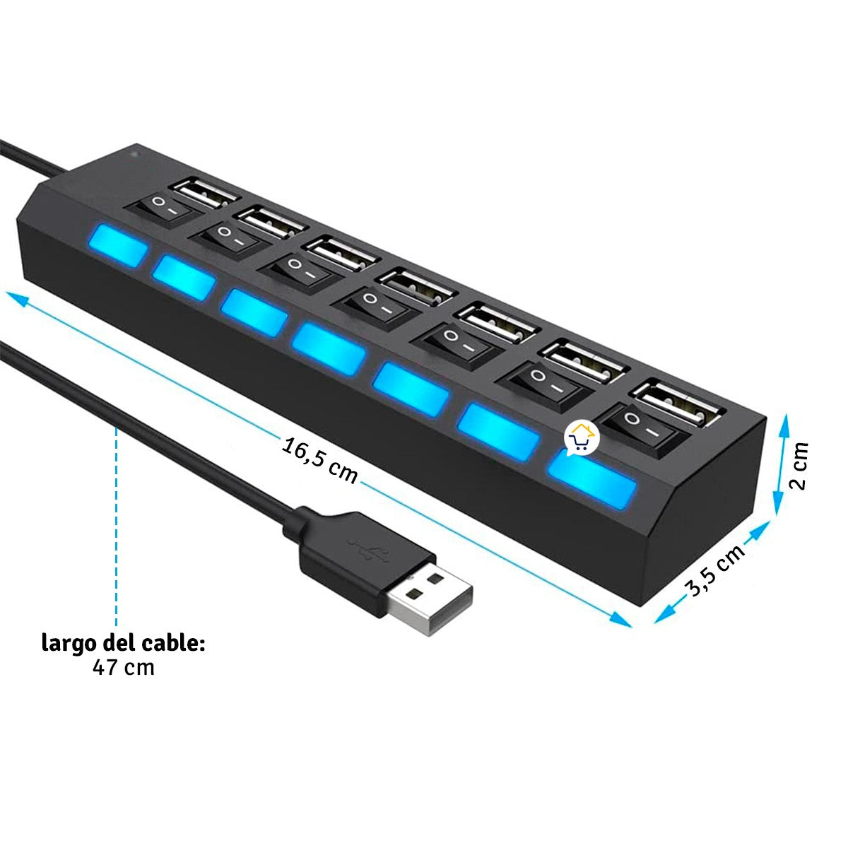 Multipuertos USB 2.0 Interruptor Individual LED 7 puertos HUB