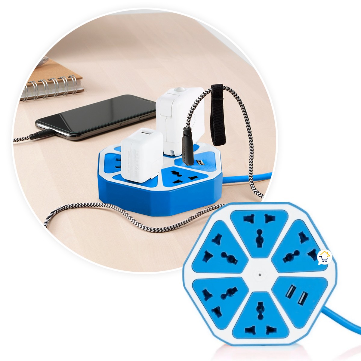 Multitoma Hexagonal 5 Tomas Extensión USB Multiusos M5USB2